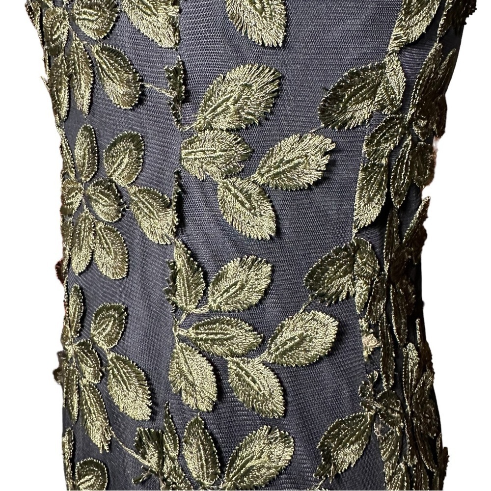 W by Worth Black And Green Embroidered Leaf Lace Shift Midi Dress SZ 0 - Picture 8 of 10
